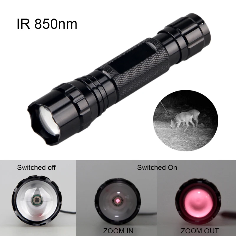 Vastfire 501B IR850nm Zoomable Focus Flashlight LED Infrared Radiation Night Vision Hunting Torch+Mount+Switch+18650+Charger+Box | Лампы и
