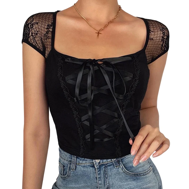 2021 Summer New Women Shirts Black Puff Sleeve Sexy Square Neck Slim Front Lace Stitching Blouse Crop Top Clubwear
2021 Summer New Women Shirts Black Puff Sleeve Sexy Square Neck Slim Front Lace Stitching Blouse Crop Top Clubwear