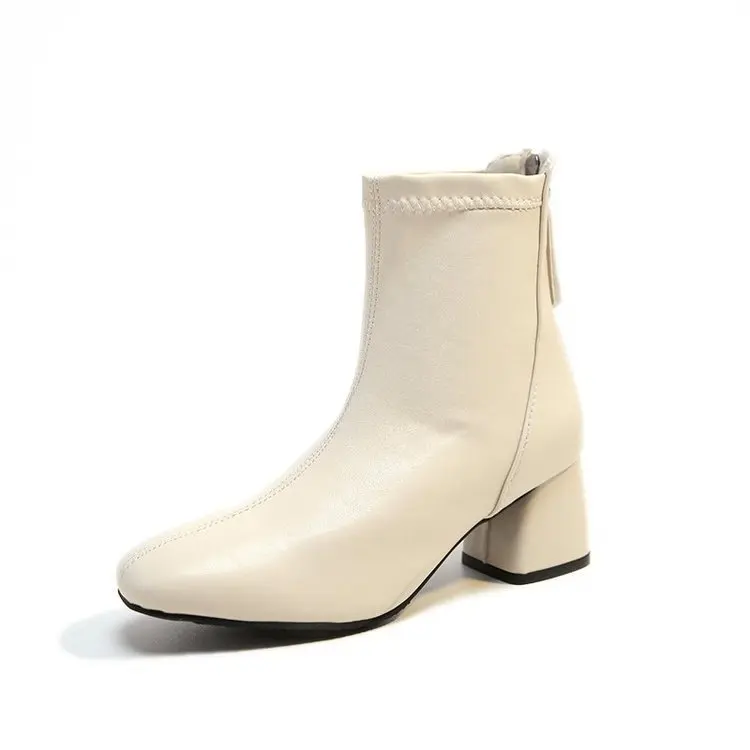 

Женские ботильоны из ПУ кожи, однотонные ботинки с квадратным носком, на блочном каблуке, для улицы и вечеринки, для зимы, 2021