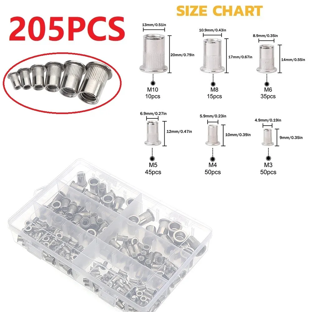 205pcs Flat Head Threaded Insert Riveter Nut Set M3 M4 M5 M6 M8 M10 Stainless Steel Zinc Plated Rivet Nuts For Fastening
205pcs Flat Head Threaded Insert Riveter Nut Set M3 M4 M5 M6 M8 M10 Stainless Steel Zinc Plated Rivet Nuts For Fastening
