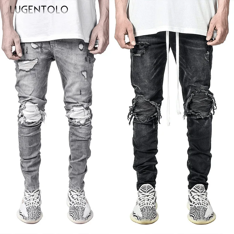 Moto Jeans Men Fashion Hole Elasticity Casual Trousers Men's Mid Waist Sport Washed Ripped Long Pencil Jeans
Moto Jeans Men Fashion Hole Elasticity Casual Trousers Men's Mid Waist Sport Washed Ripped Long Pencil Jeans