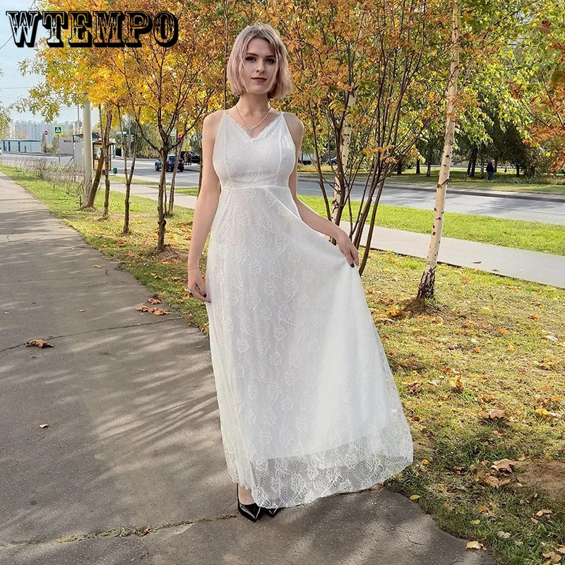 White Lace Sling Dress Women Sleeve Backless Sexy Long Dresses Spaghetti Strap Bandage Maxi Night Party Dress Female
White Lace Sling Dress Women Sleeve Backless Sexy Long Dresses Spaghetti Strap Bandage Maxi Night Party Dress Female