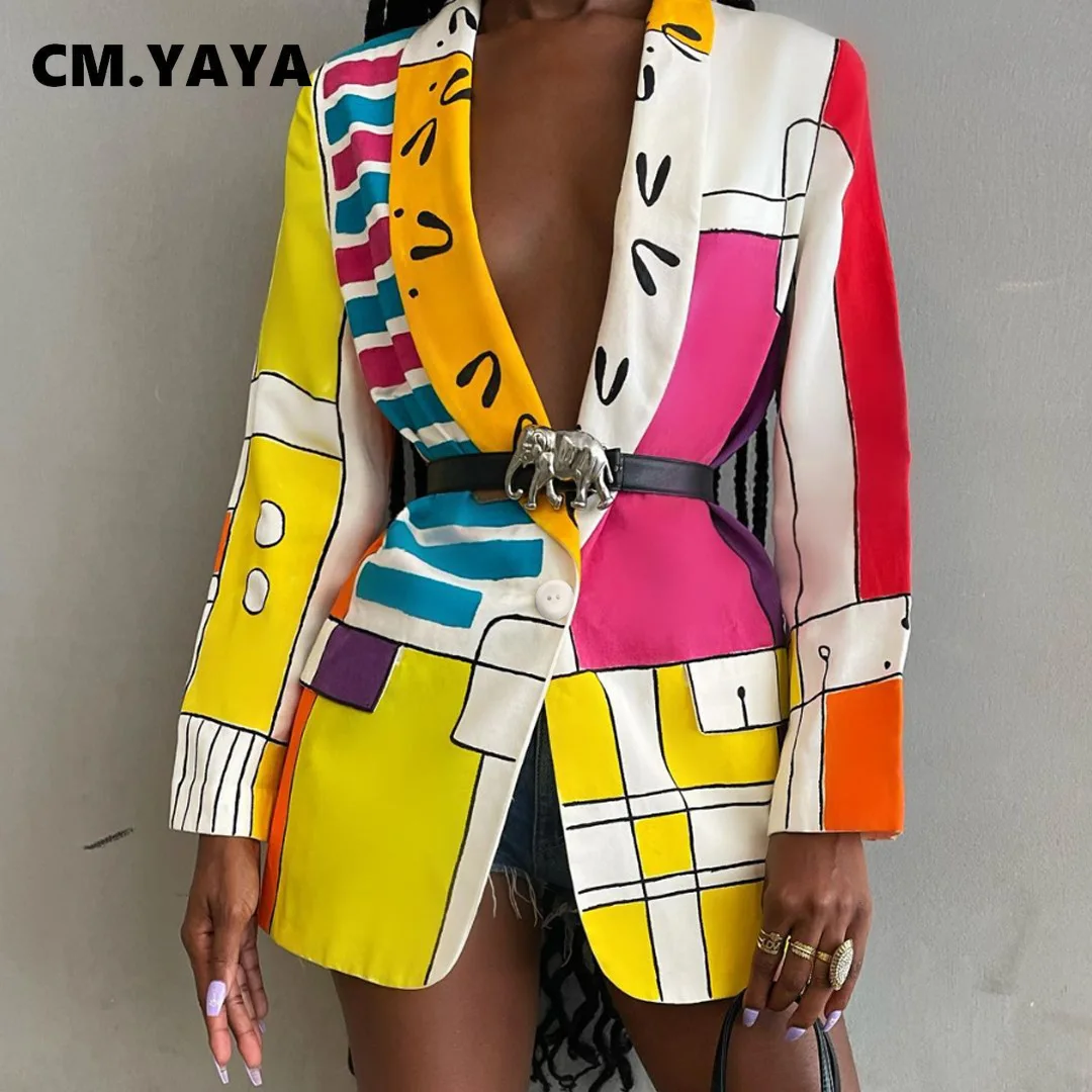 Женские блейзеры с принтом CM.YAYA, прямые пальто с длинным рукавом и английским воротником на одной пуговице, Офисная модная одежда для осени
Женские блейзеры с принтом CM.YAYA, прямые пальто с длинным рукавом и английским воротником на одной пуговице, Офисная модная одежда для осени