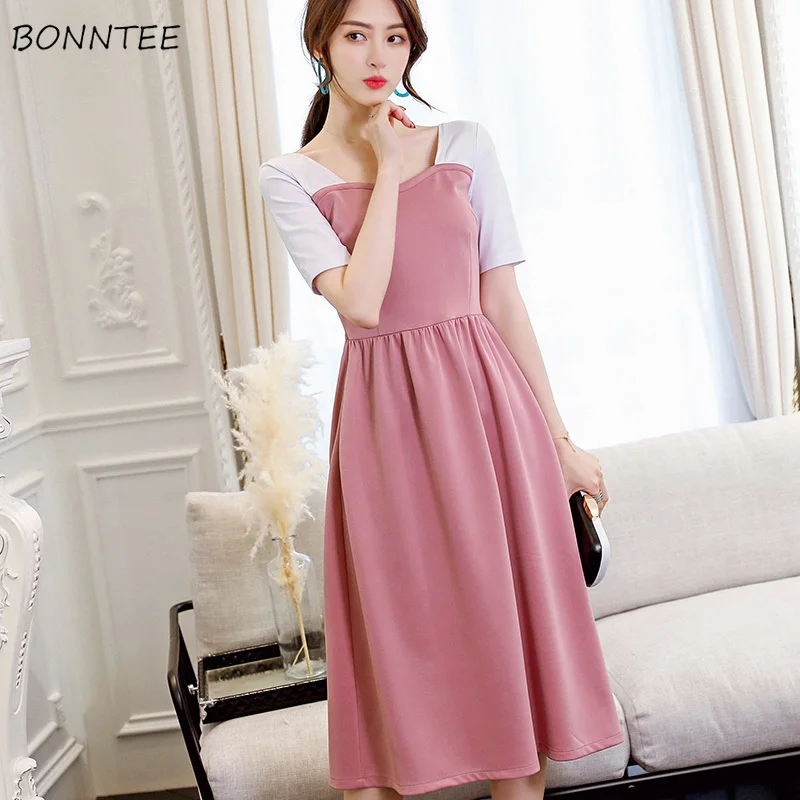 Dress Women Patchwork Simple Korean Style High Waist Female Lovely Square Collar Clothing Womens Leisure A-Line Loose 2020 Chic
Dress Women Patchwork Simple Korean Style High Waist Female Lovely Square Collar Clothing Womens Leisure A-Line Loose 2020 Chic