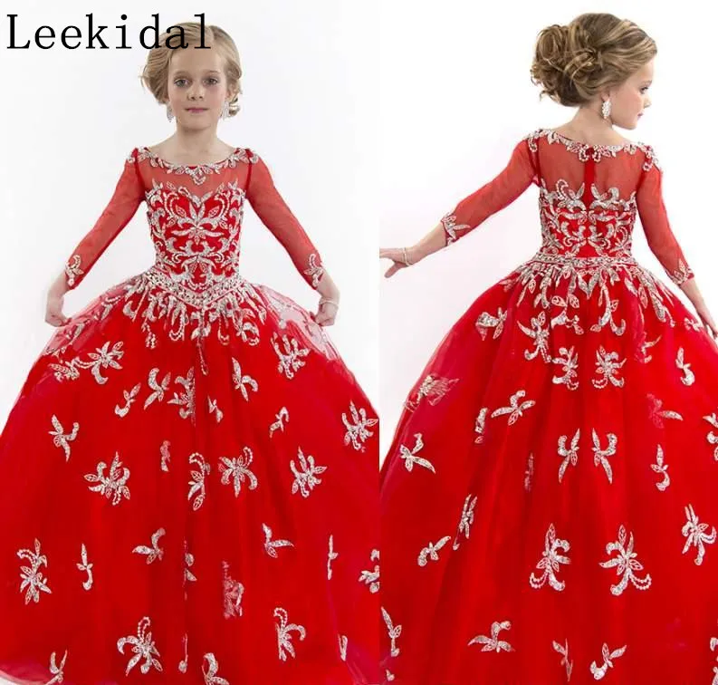 Red Princess Ball Gowns Long Sleeve Lace Applique Vintage Girls Pageant Puffy Pageant Gowns Custom
Red Princess Ball Gowns Long Sleeve Lace Applique Vintage Girls Pageant Puffy Pageant Gowns Custom
