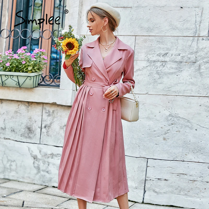 Simplee Office lady v-neck button pleated women trench pink Elegant loose notched long sleeves long coat Female solid sash coats
Simplee Office lady v-neck button pleated women trench pink Elegant loose notched long sleeves long coat Female solid sash coats