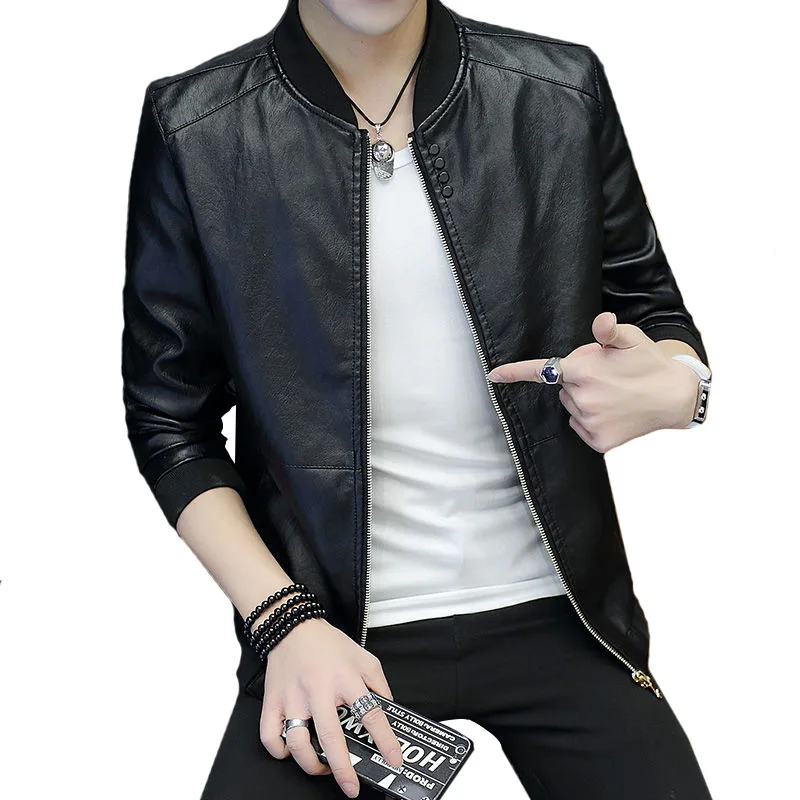 Spring and Autumn Thin Men's Leather Jacket Round Neck Slim Korean Baseball Collar PU Leather Men's Motorcycle Leather Jacket
Spring and Autumn Thin Men's Leather Jacket Round Neck Slim Korean Baseball Collar PU Leather Men's Motorcycle Leather Jacket