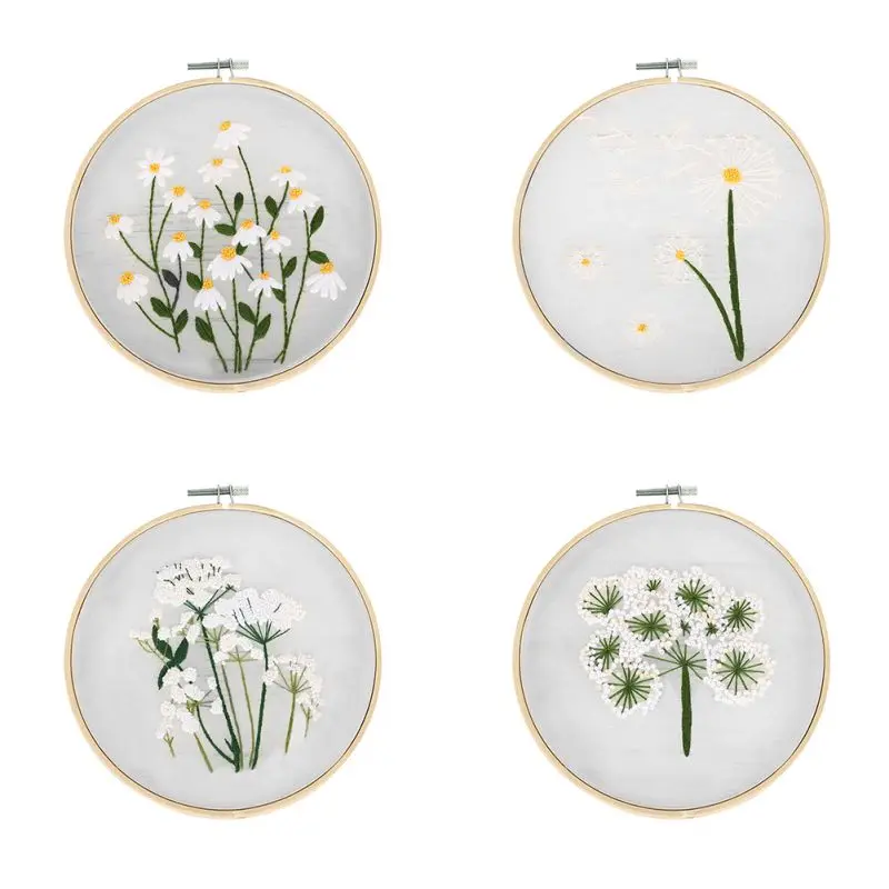 European Style DIY Embroidery Plants Flowers Yarn Embroidery With Hoop Shed Sewing Kit Cross-stitch Hand-stitched Crafts Decor