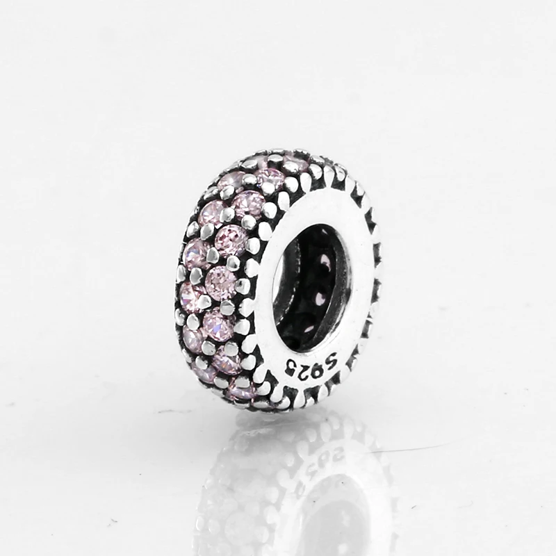 Real 925 Sterling Silver pink CZ round DIY spacer beads Jewelry making Fit Original Mikiwuu Charm Bracelet | Украшения и