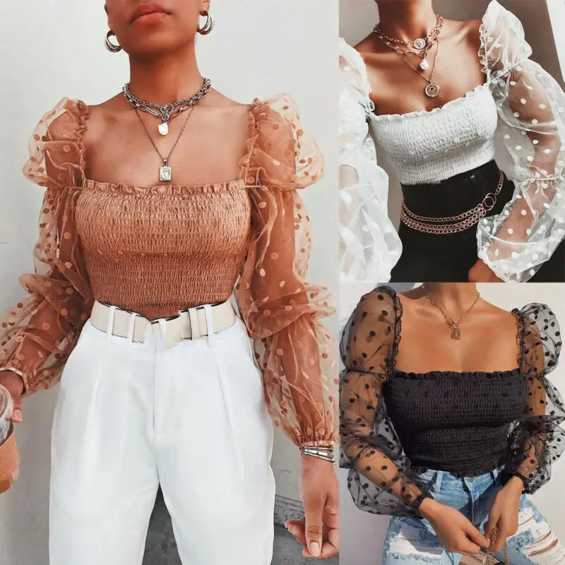Women Blouse Autumn Spring Summer Ladies Dots Puff Sleeve Wrinkled Backless Shirt Mesh Sheer Wrap Chest Tops
Women Blouse Autumn Spring Summer Ladies Dots Puff Sleeve Wrinkled Backless Shirt Mesh Sheer Wrap Chest Tops