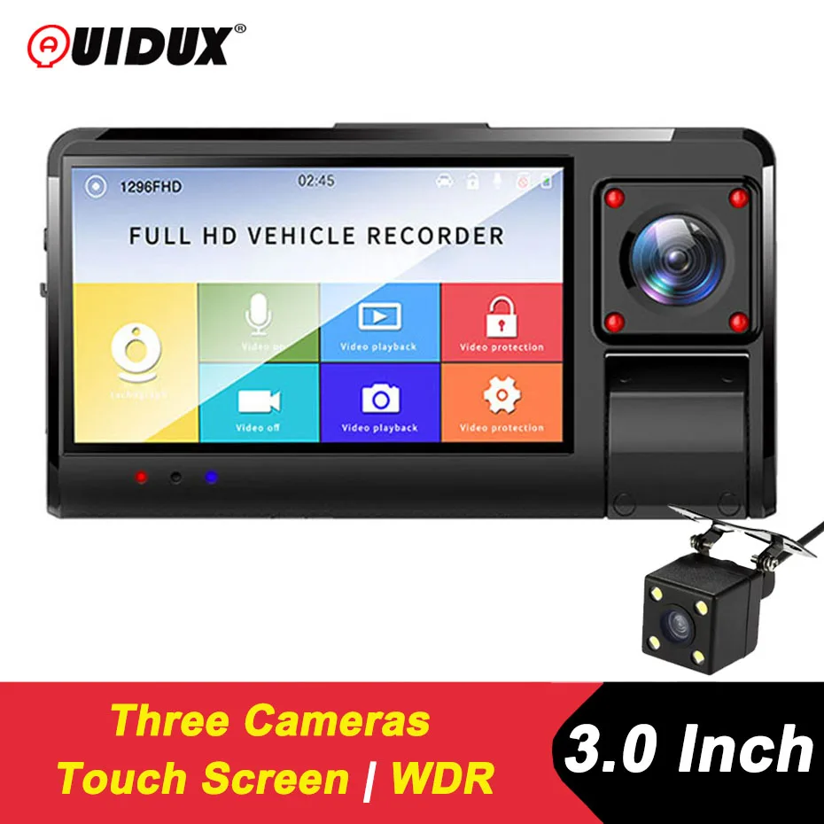 QUIDUX 3'' Three Way Car DVR FHD Three Lens Video Recorder Camera IPS Touch screen Dash Cam G-Sensor WDR Night vision Camcorder 
QUIDUX 3'' Three Way Car DVR FHD Three Lens Video Recorder Camera IPS Touch screen Dash Cam G-Sensor WDR Night vision Camcorder