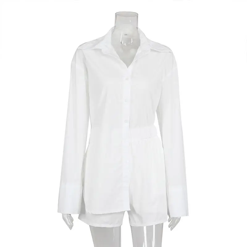 Cotton Solid White Women Shorts Set Button Turn-down Collar Long Sleeve Shirt And Short Trousers Ladies Suit 2021 Summer Casual
Cotton Solid White Women Shorts Set Button Turn-down Collar Long Sleeve Shirt And Short Trousers Ladies Suit 2021 Summer Casual