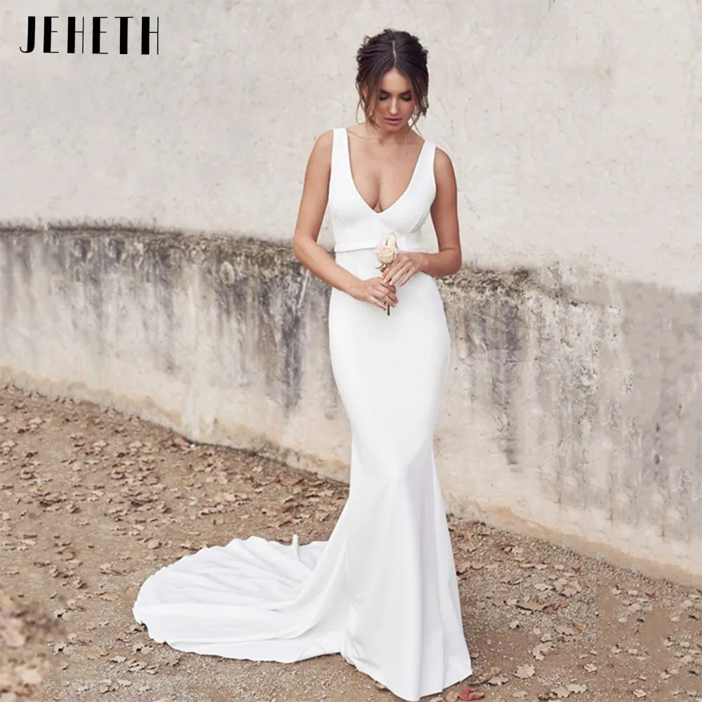 JEHETH Deep V Neck Satin Sexy Mermaid Wedding Dresses for Women 2022 Elegant Backless Sleeveless Bridal Gown vestidos de novia
JEHETH Deep V Neck Satin Sexy Mermaid Wedding Dresses for Women 2022 Elegant Backless Sleeveless Bridal Gown vestidos de novia