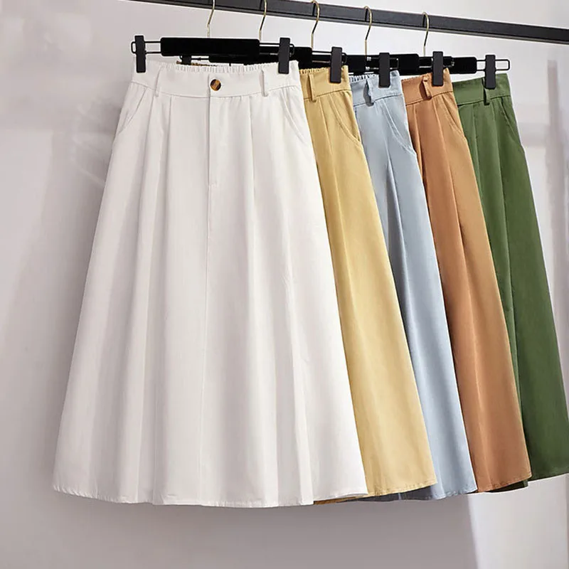 Retro Women Cotton Skirt Y2K Spring Summer Preppy Style Solid Casual Elegant Pocket Elastic High Waist A-Line Midi Skirts Faldas
Retro Women Cotton Skirt Y2K Spring Summer Preppy Style Solid Casual Elegant Pocket Elastic High Waist A-Line Midi Skirts Faldas