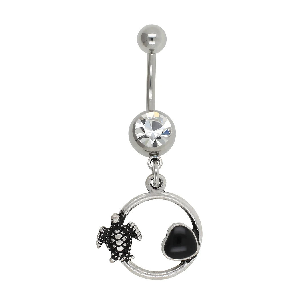 

Кольцо для пупка с кристаллом, подвеска в виде черепахи, пирсинг тела, пупок, 1 шт.
