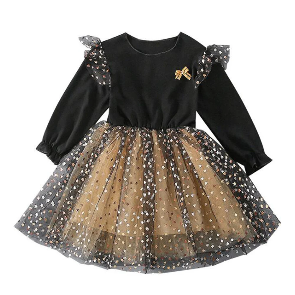 Платье принцессы демисезонное с длинными рукавами и блестками 
Платье принцессы демисезонное с длинными рукавами и блестками