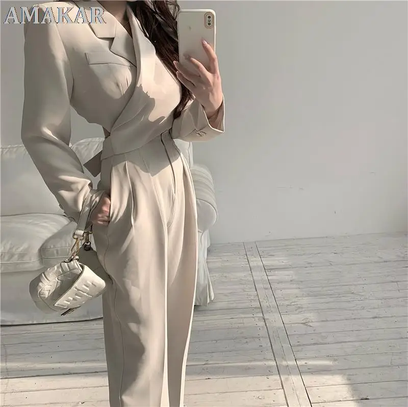 Office Lady Blazer Suits Korean Style Two Piece Set Women Long Sleeve Bandage Blazer and High Waist Suit Pant 2 Piece Outfits
Office Lady Blazer Suits Korean Style Two Piece Set Women Long Sleeve Bandage Blazer and High Waist Suit Pant 2 Piece Outfits