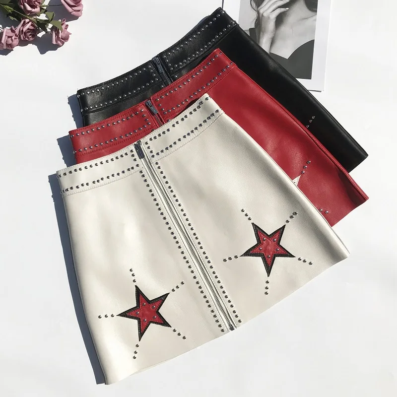New Really sheepskin skirt of tall waist female pentagonal star rivet the a-line skirt
New Really sheepskin skirt of tall waist female pentagonal star rivet the a-line skirt