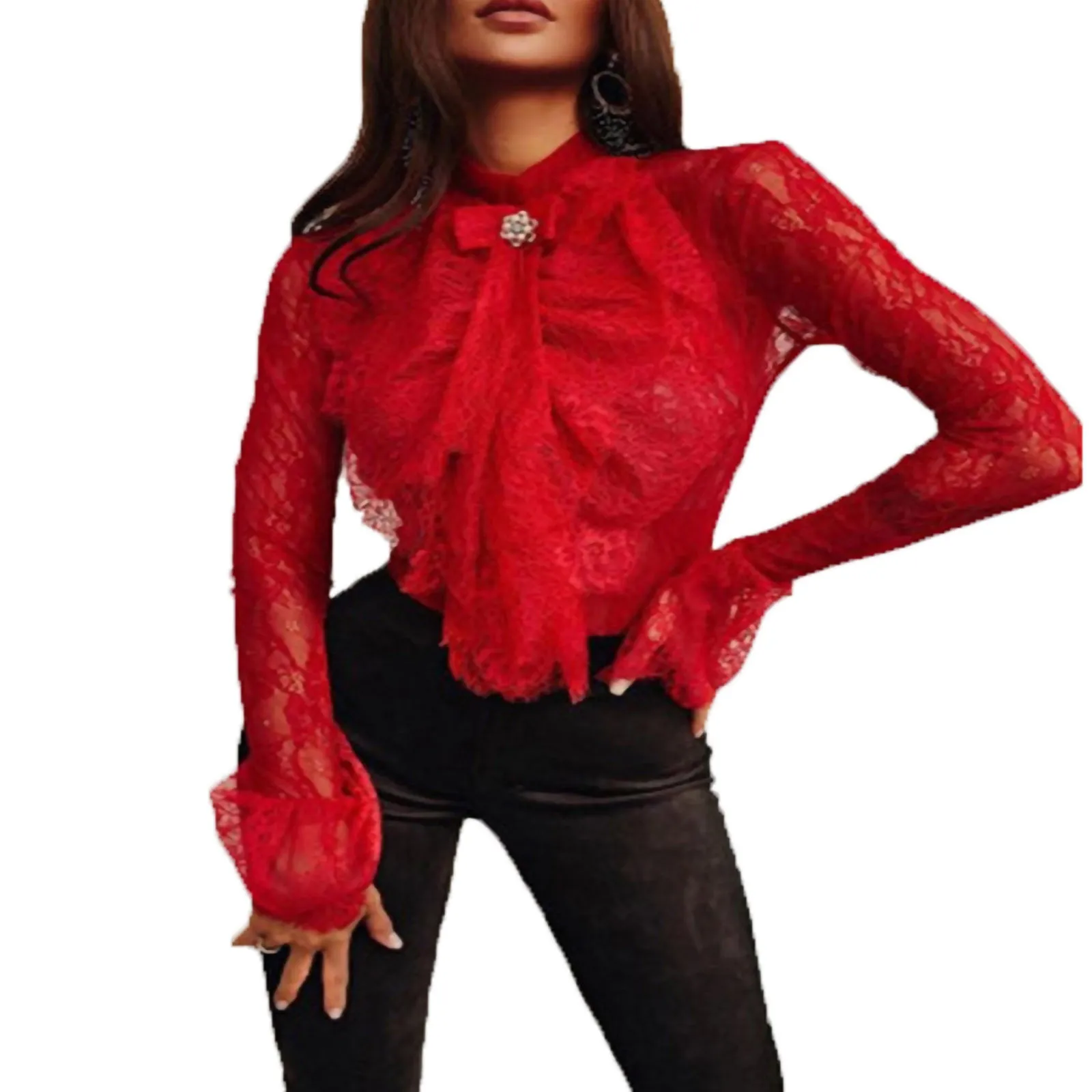 Bluzki с высоким, плотно облегающим шею воротником, пустотелая, Blusas с длинным рукавом Топы на завязках, с узлом-бантиком, кружевной блузы и руба...
Bluzki с высоким, плотно облегающим шею воротником, пустотелая, Blusas с длинным рукавом Топы на завязках, с узлом-бантиком, кружевной блузы и руба...