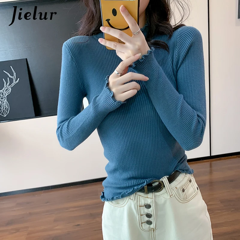 Jielur Autumn Close-fitting Half-high Collar Sweater Women Thin Korean Style Blue Knitwear Slim Long Sleeve Top Female Sweaters
Jielur Autumn Close-fitting Half-high Collar Sweater Women Thin Korean Style Blue Knitwear Slim Long Sleeve Top Female Sweaters