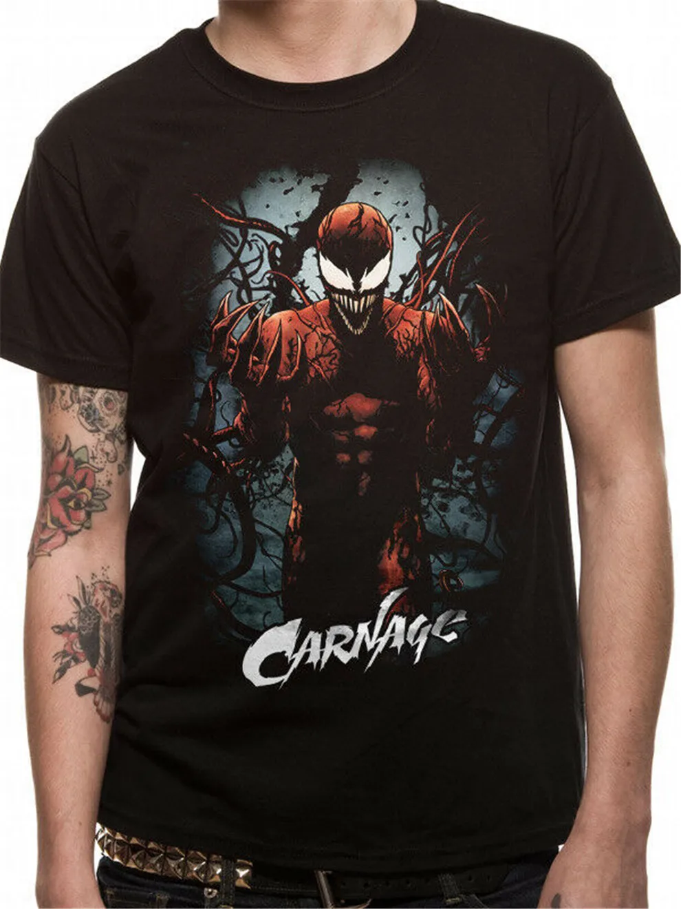 Фото Carnage Comic Poster Venom Marvel Spider Man Черная Мужская футболка Забавный дизайн