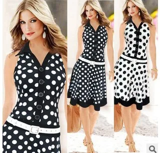 European and American Lapel Sleeveless Polka Dot Dress with Large Swing Dress with Belt
European and American Lapel Sleeveless Polka Dot Dress with Large Swing Dress with Belt