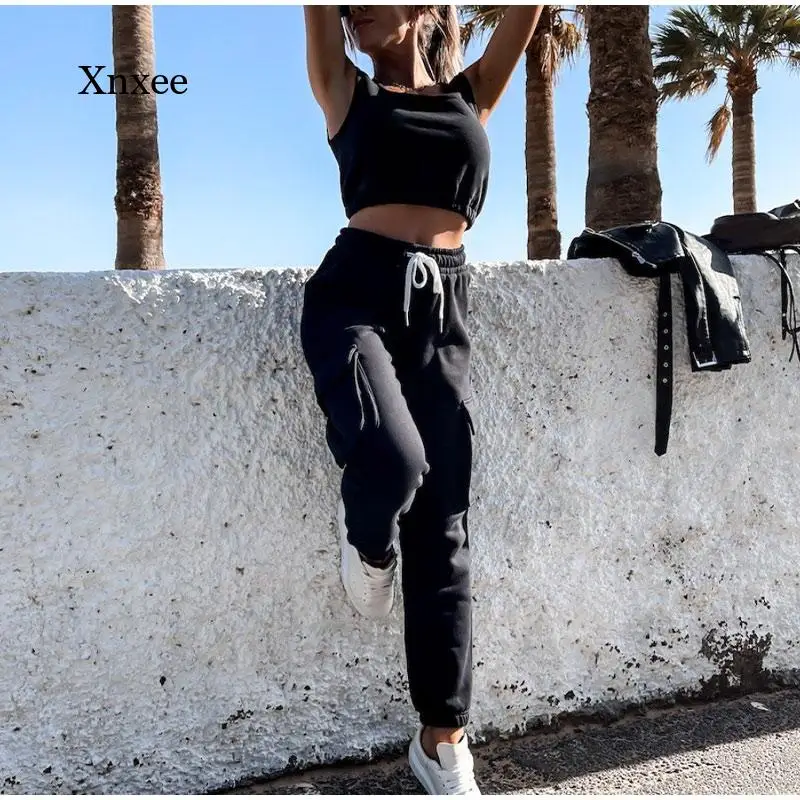 Women Casual Crop Top 2 Pieces Set Solid Tracksuit 2021 Summer Slim Drawstring Long Pants Set Sportwear Stretch Outwear Outfits
Women Casual Crop Top 2 Pieces Set Solid Tracksuit 2021 Summer Slim Drawstring Long Pants Set Sportwear Stretch Outwear Outfits