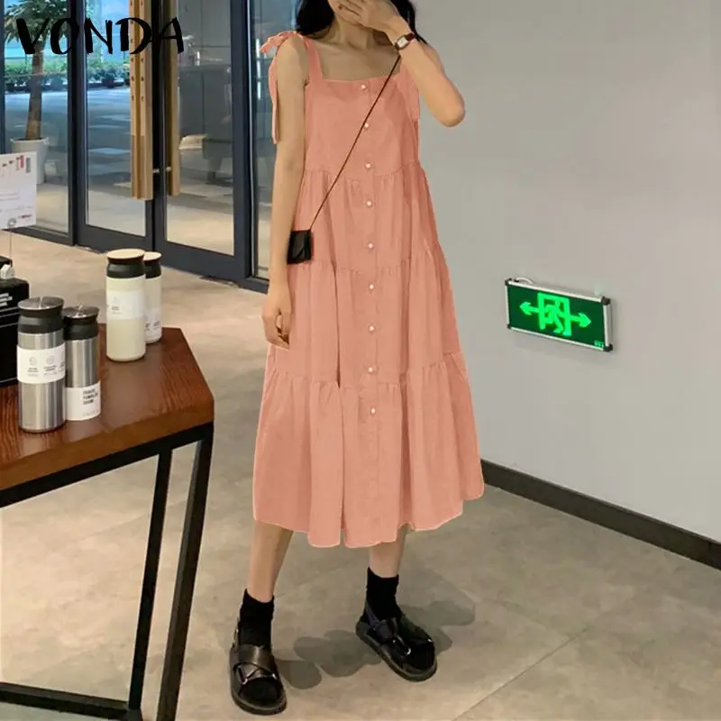 Mid-Calf Dress VONDA 2021 Women Casual Solid Button Up Dresses Summer Sexy Sleeveless Ruffled Hem Square Neck Robe 5XL Vestidos
Mid-Calf Dress VONDA 2021 Women Casual Solid Button Up Dresses Summer Sexy Sleeveless Ruffled Hem Square Neck Robe 5XL Vestidos