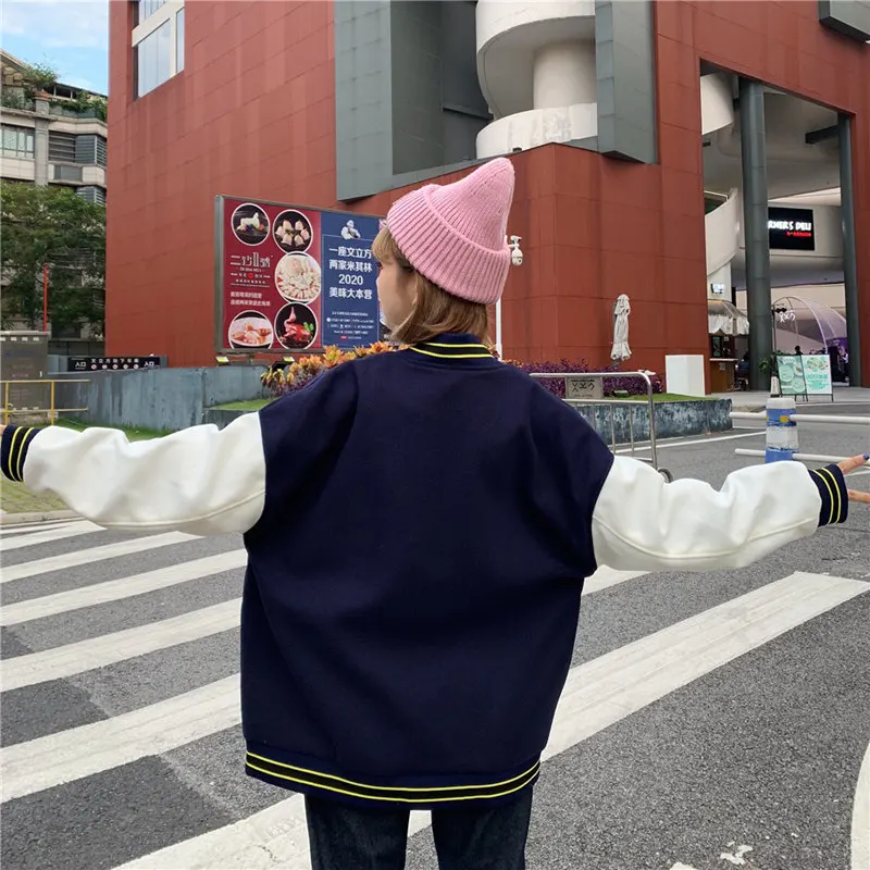 Color contrast Baseball uniform Women Jacket Spring Autumn Hong Kong style BF Casual Coat Long sleeve Street Fashion Female Tops 
Color contrast Baseball uniform Women Jacket Spring Autumn Hong Kong style BF Casual Coat Long sleeve Street Fashion Female Tops