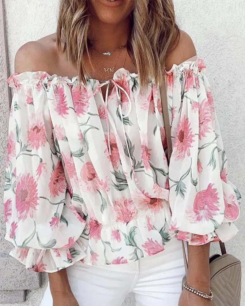 Spring Summer Women Floral Print Off Shoulder Boho Blouse 2021 New Femme Casual Lantern Sleeve Top Office Ladies Chiffon Tunic
Spring Summer Women Floral Print Off Shoulder Boho Blouse 2021 New Femme Casual Lantern Sleeve Top Office Ladies Chiffon Tunic
