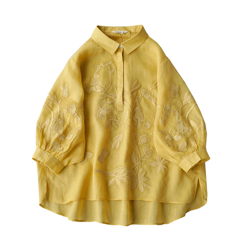 Shuchan Thin Ramie Summer Ladies Tops Turn-down Collar Prairie Chic Half Lantern Sleeve Embroidery Flower Broadcloth
Shuchan Thin Ramie Summer Ladies Tops Turn-down Collar Prairie Chic Half Lantern Sleeve Embroidery Flower Broadcloth