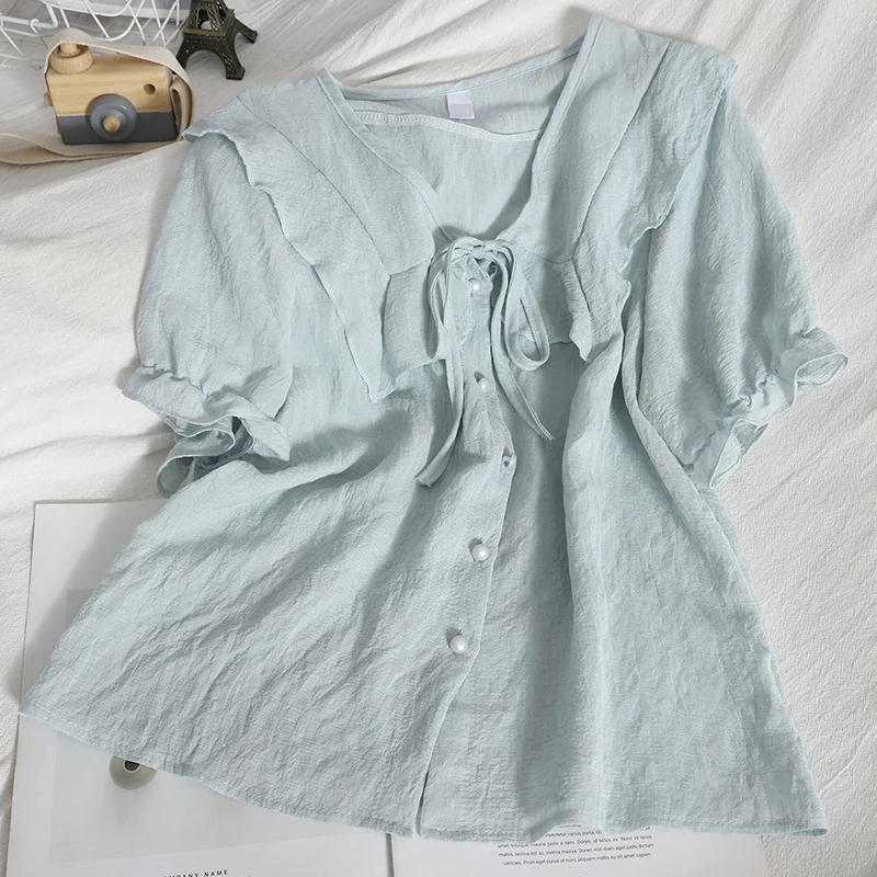 Elegant Ruffled Women's Short Sleeve Blouse Shirt Summer Korean Bow All Match Female Blouses Fashion Casual Lady Loose Blouses
Elegant Ruffled Women's Short Sleeve Blouse Shirt Summer Korean Bow All Match Female Blouses Fashion Casual Lady Loose Blouses
