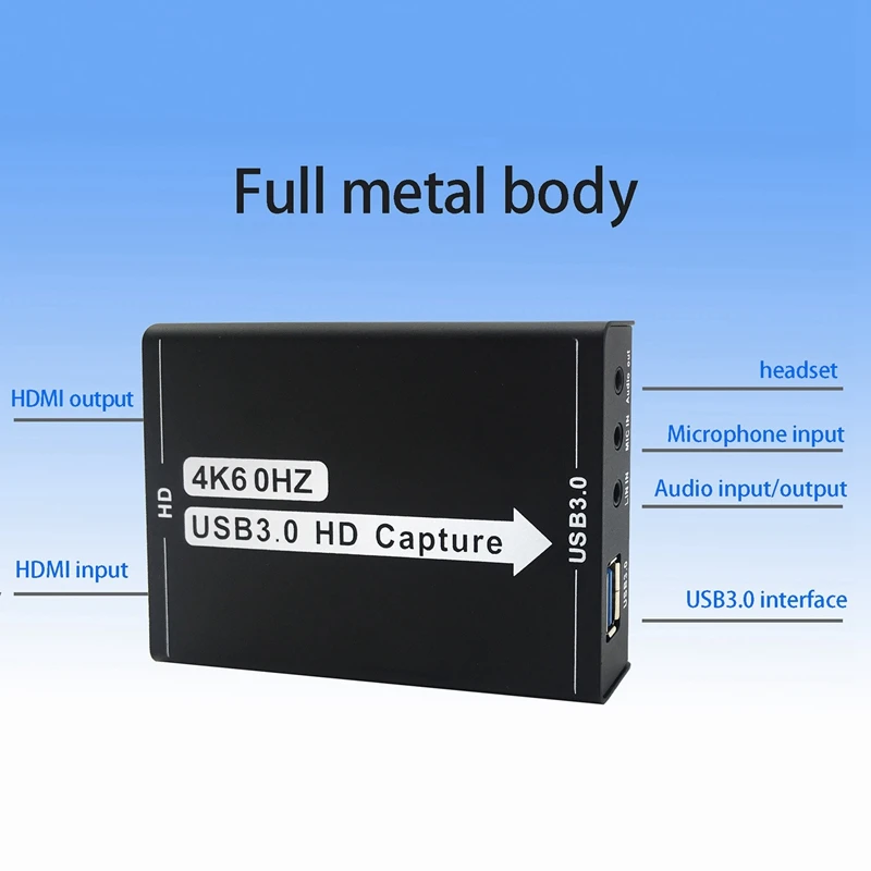 USB3.0 Capture Card, 4K HDMI to USB Driver-Free Game Broadcaster Microphone HD Video 1080P Capture Card
USB3.0 Capture Card, 4K HDMI to USB Driver-Free Game Broadcaster Microphone HD Video 1080P Capture Card