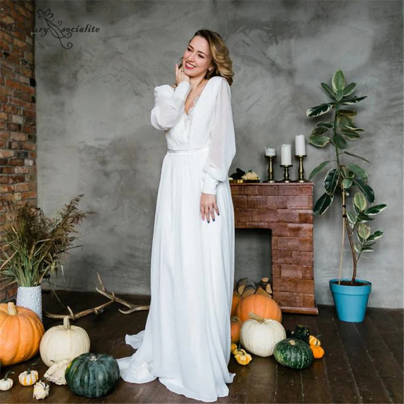 Long Sleeve Wedding Dresses for Women 2023 Bride Backless Lace Chiffon A-Line Boho Bridal Gowns Robes de Mariee
Long Sleeve Wedding Dresses for Women 2023 Bride Backless Lace Chiffon A-Line Boho Bridal Gowns Robes de Mariee