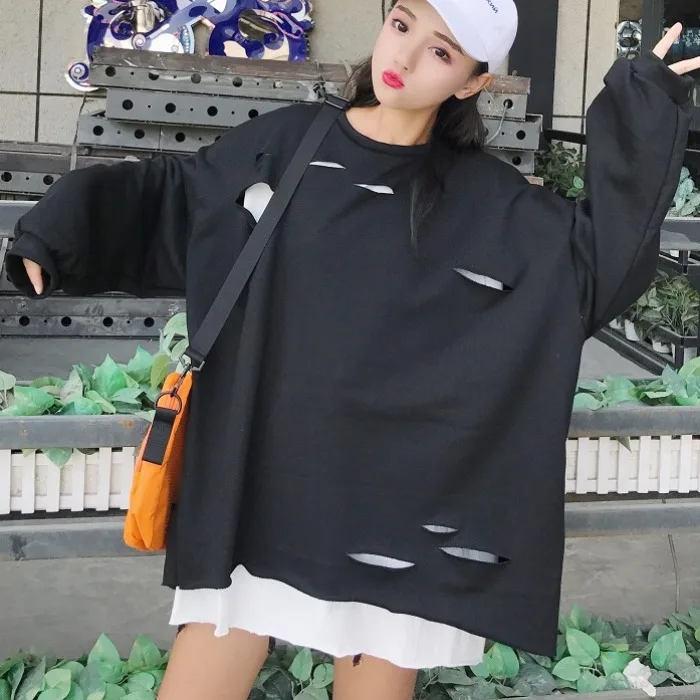 oversize panelled Fake two pieces long sleeve hole Hoodies loose Korean style fall winter casual Sweatshirts Women Clothing hot 
oversize panelled Fake two pieces long sleeve hole Hoodies loose Korean style fall winter casual Sweatshirts Women Clothing hot