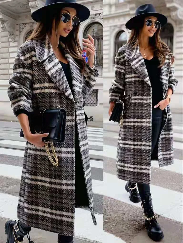 Plaid Mid-length Windbreaker Woolen Jacket 2021 Autumn and Winter New Loose Women Turn-down Collar Button Design Pocket Coats
Plaid Mid-length Windbreaker Woolen Jacket 2021 Autumn and Winter New Loose Women Turn-down Collar Button Design Pocket Coats