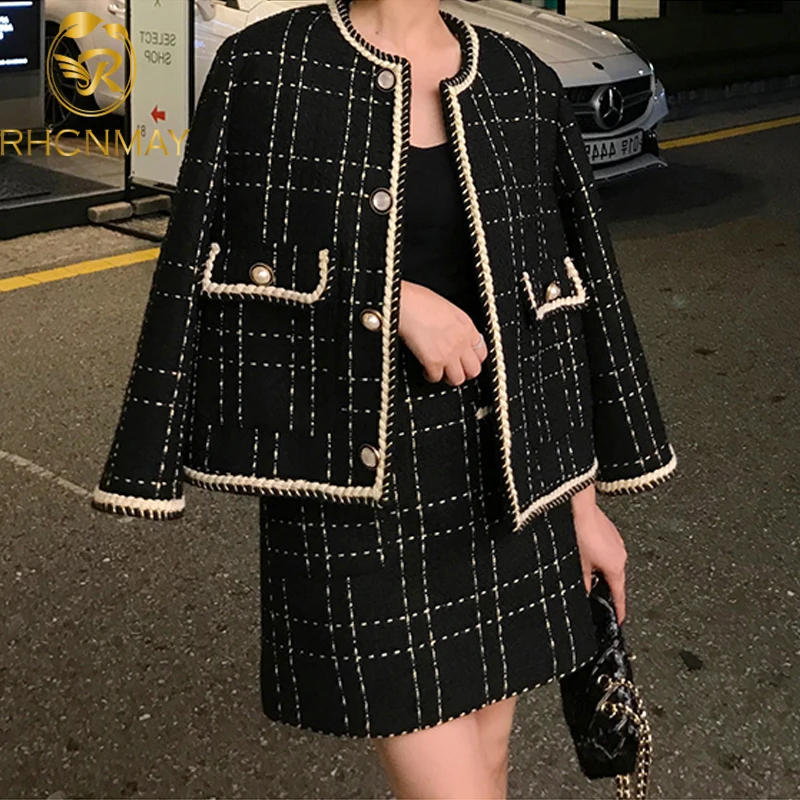 New Autumn Elegant Black Plaid Woolen Tweed Jacket Coat + Mini Skirt Set Office Elegant Women Two Piece Set Outfits Tracksuit
New Autumn Elegant Black Plaid Woolen Tweed Jacket Coat + Mini Skirt Set Office Elegant Women Two Piece Set Outfits Tracksuit