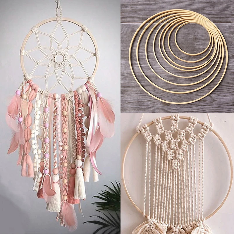 Bamboo Rings Embroidered Dream Catcher Hoop DIY Wooden Circle Round For Flower Wreath Garden Decoraplant Hang Ing Basket | Дом и сад