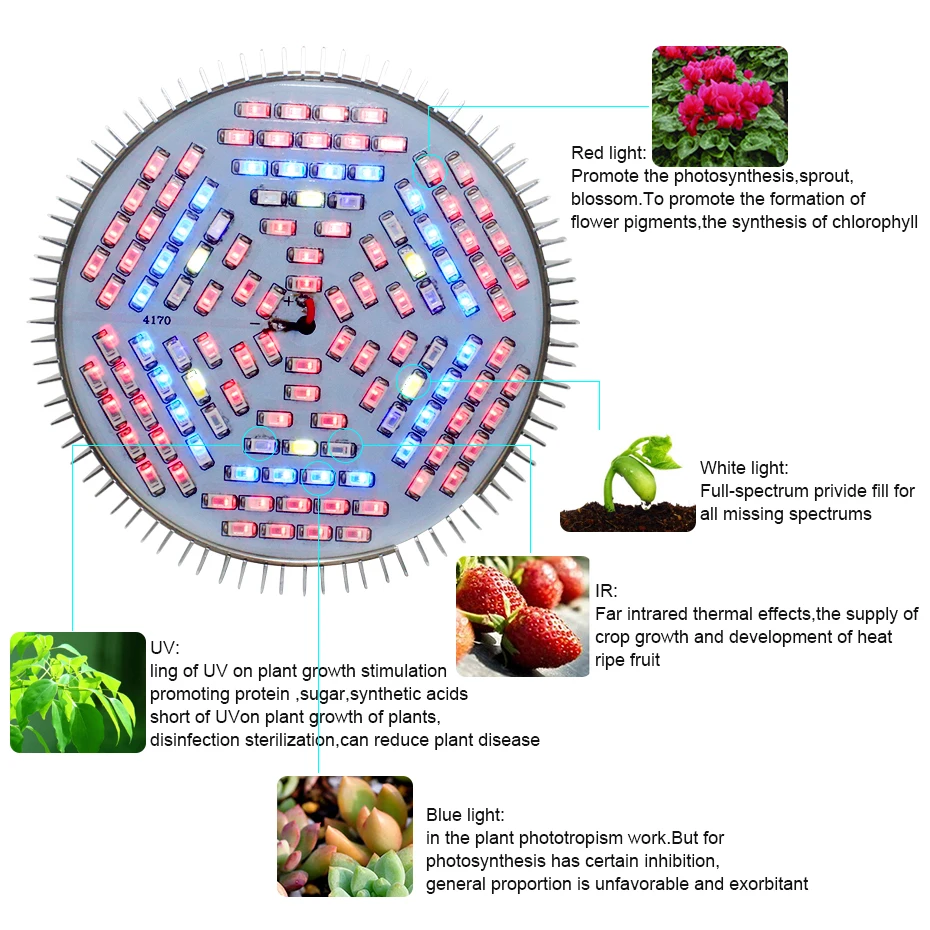 E27 LED Lamp for Plants 30W 50W 80W Plant Light 700lm/1000lm/1500lm UV fitolamp Full Spectrum Seedling Flower | Лампы и освещение