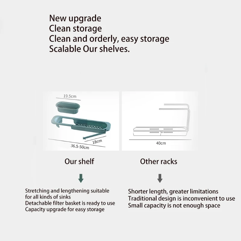 Telescopic Sink Holder Adjustable Drainer Sink Tray Sponge Soap Rack Shelf Sink Organizer Dish Cloth Hanger for Home Kitchen
Telescopic Sink Holder Adjustable Drainer Sink Tray Sponge Soap Rack Shelf Sink Organizer Dish Cloth Hanger for Home Kitchen
