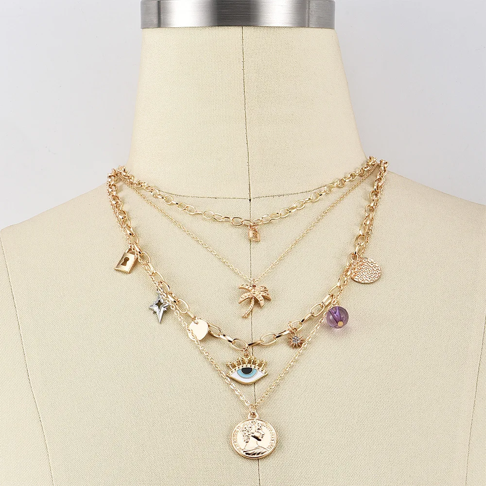Ожерелье с подвеской в виде монеты блестками из сплава для женщин короткое