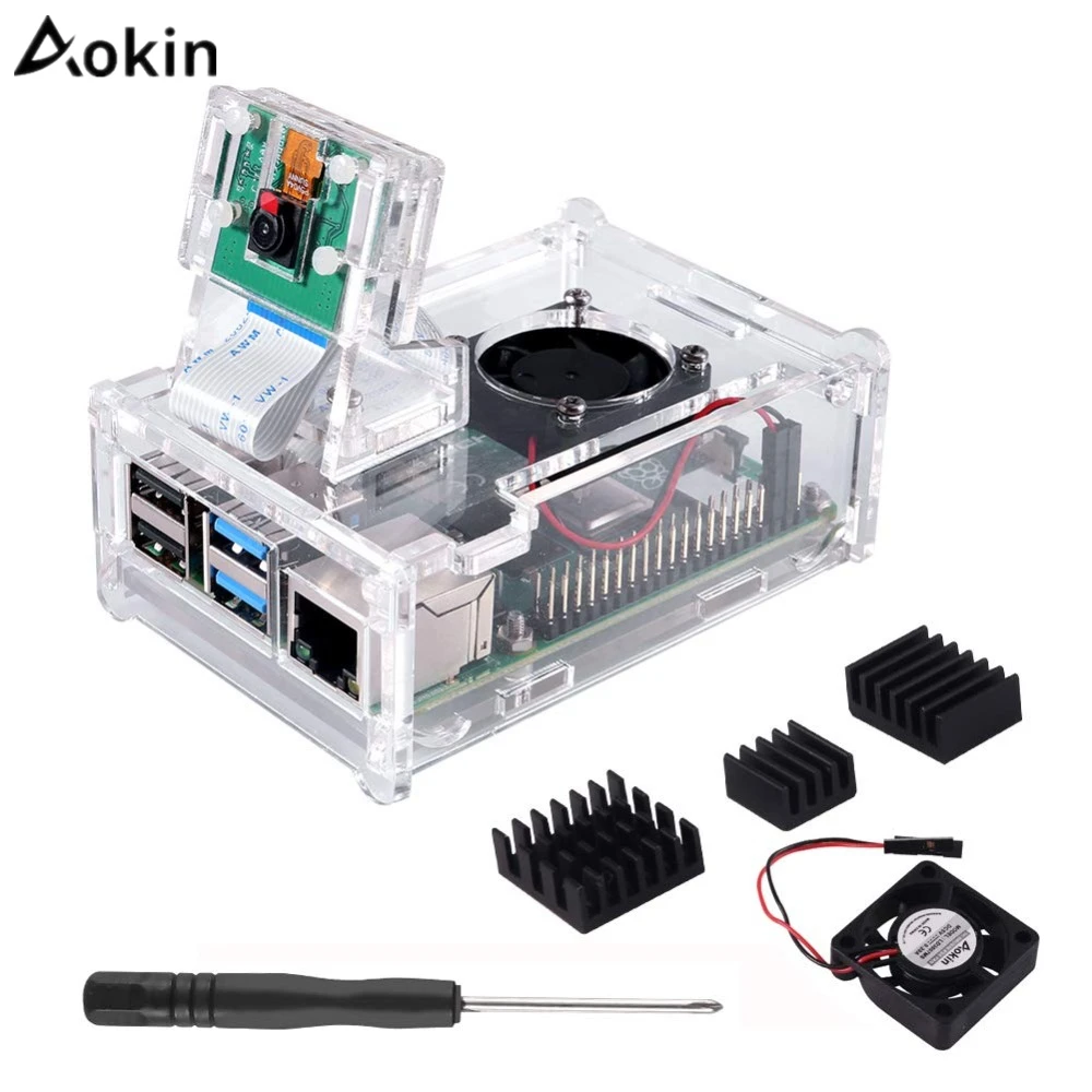 Чехол Aokin для Raspberry Pi 4 B поддержка установки камеры с радиаторами чехол держатель