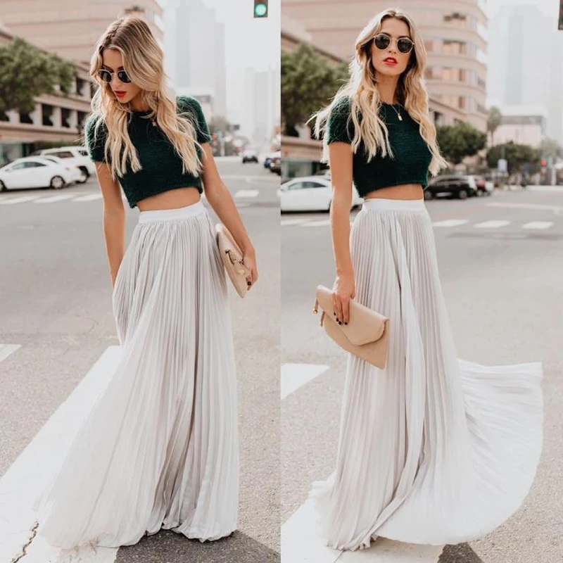 Fashion Women's Mid-high waist pleated skirt Chiffon Long Maxi Skirt Full Length Solid Color Summer Swing Casual Skirts
Fashion Women's Mid-high waist pleated skirt Chiffon Long Maxi Skirt Full Length Solid Color Summer Swing Casual Skirts