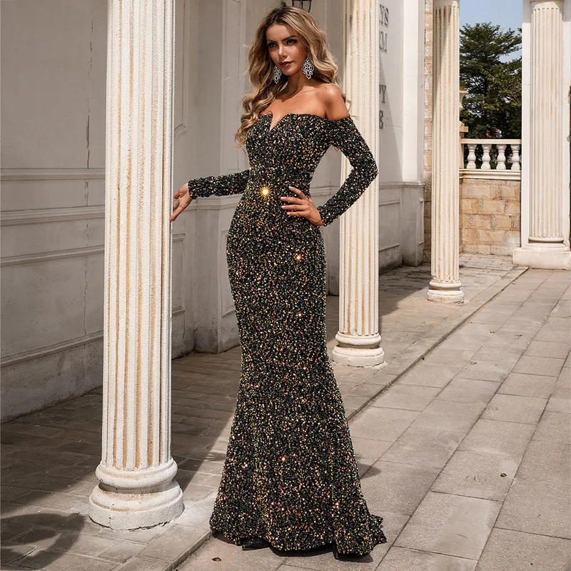 Plus Size Evening Dresses Luxury Long Sequined for Women Mermaid Long Sleeve Ball Gowns V-neck Black
Plus Size Evening Dresses Luxury Long Sequined for Women Mermaid Long Sleeve Ball Gowns V-neck Black