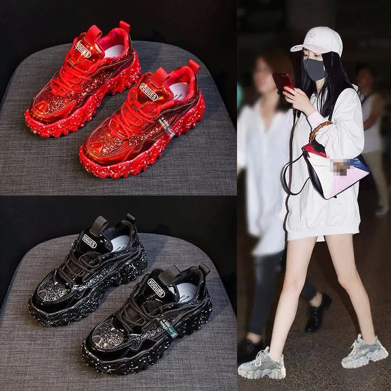 Natascha Women Platform Vulcanized Shoes Zapatillas Mujer Fashion Bling Breathable Casual Shoes Chunky Sneakers Spring/Autumn 
Natascha Women Platform Vulcanized Shoes Zapatillas Mujer Fashion Bling Breathable Casual Shoes Chunky Sneakers Spring/Autumn