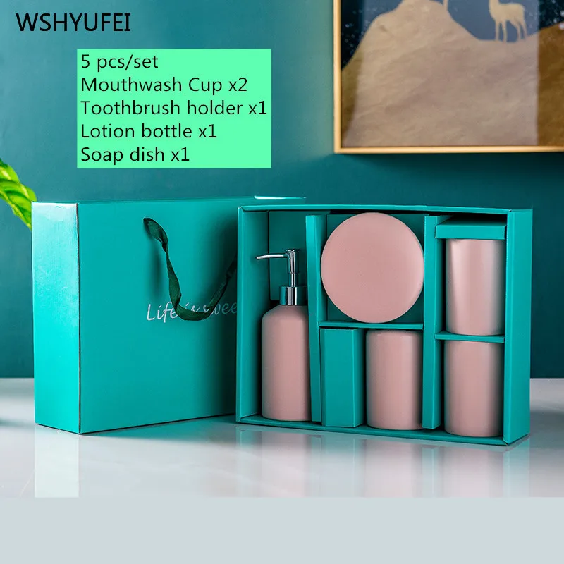 European Bathroom accessories set ceramic Five-piece wash Suit mouthwash cup Toothbrush holder Lotion bottle bathroom supplies
European Bathroom accessories set ceramic Five-piece wash Suit mouthwash cup Toothbrush holder Lotion bottle bathroom supplies
