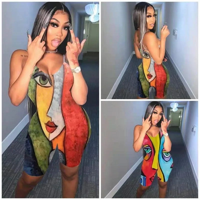 2021 Sexy Women Abstract Face Print Jumpsuit Summer Skinny Pencil Pants Bodysuit Female Sleeveless High Street Overalls Rompers
2021 Sexy Women Abstract Face Print Jumpsuit Summer Skinny Pencil Pants Bodysuit Female Sleeveless High Street Overalls Rompers