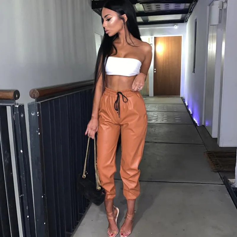 New High Waist PU Leather Casual Pants Women Fashion Drawstring Pockets Pencil Pants Solid Streetwear Autumn Women Trousers 2019
New High Waist PU Leather Casual Pants Women Fashion Drawstring Pockets Pencil Pants Solid Streetwear Autumn Women Trousers 2019