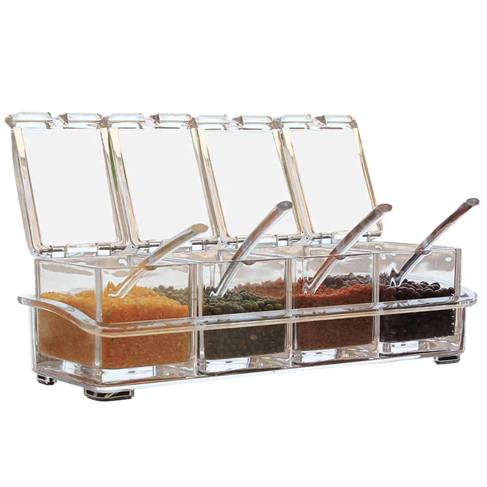 4 Grid Crystal Transparent Seasoning Kitchen Seasoning Box Set Jar Salt Sugar Creative Seasoning Spoon Box Kitchen Gadget
4 Grid Crystal Transparent Seasoning Kitchen Seasoning Box Set Jar Salt Sugar Creative Seasoning Spoon Box Kitchen Gadget