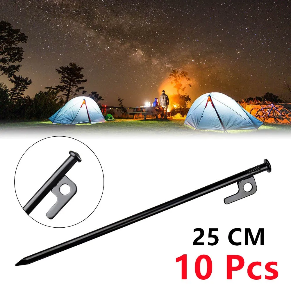 

10 Pcs 25cm Steel Metal Tent Beach Canopy Camping Stakes Peg Ground Nail Steel Outdoor Tent Awning Fixing Nail Accessories